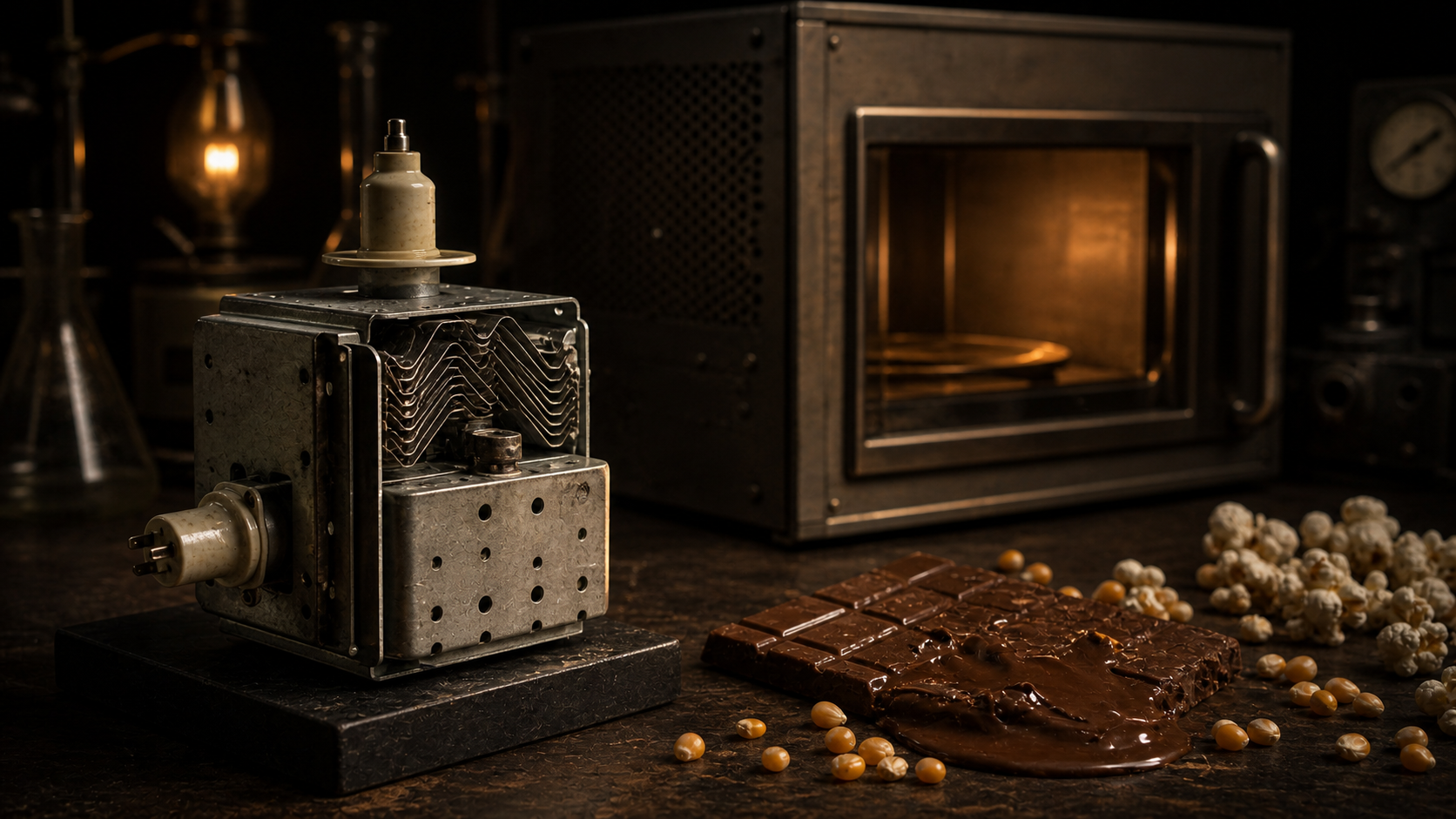 A melted chocolate bar helped reveal microwave cooking