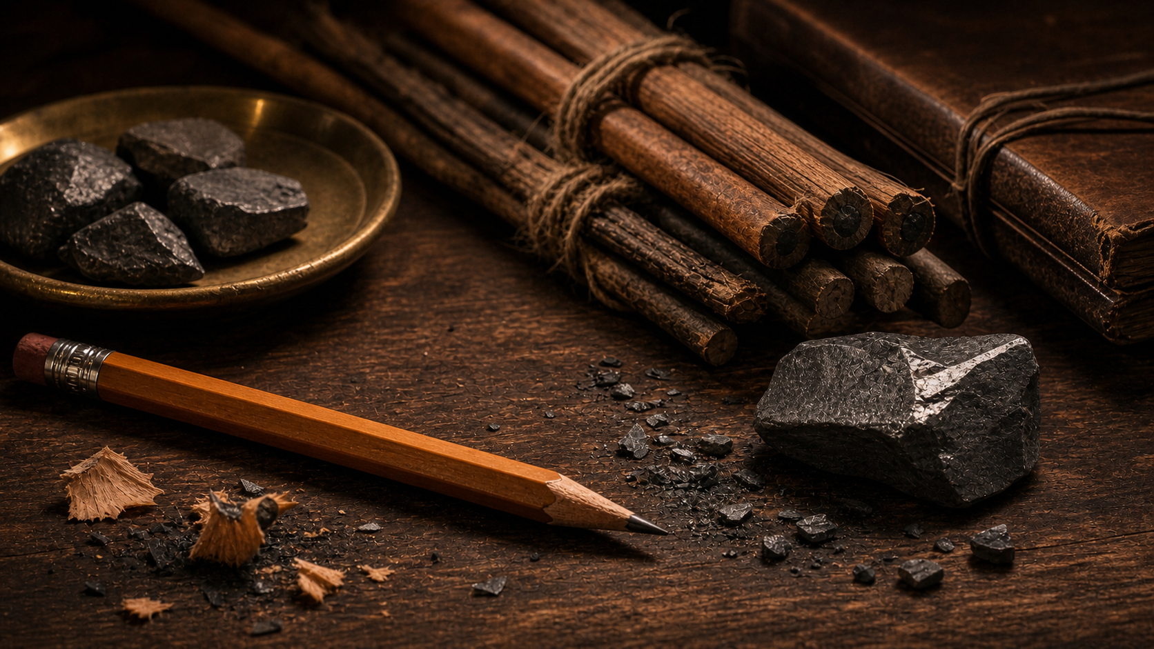 Graphite, wood casing, and the pencil's mistaken lead name