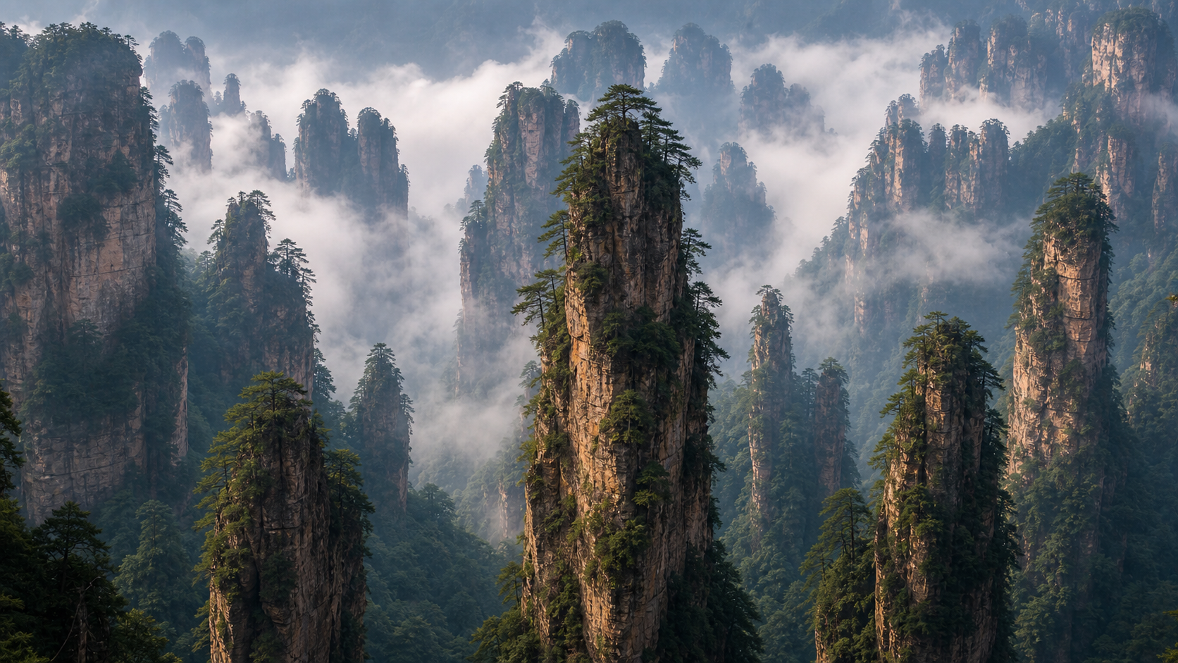 Zhangjiajie's sandstone pillars rise like a forest of stone