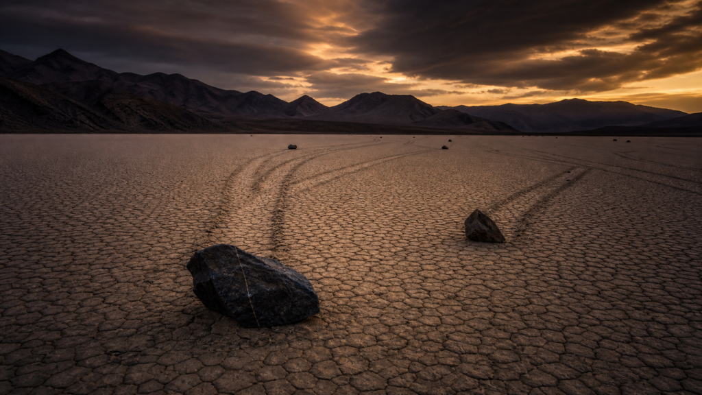 The Desert Floor Where Rocks Leave Trails
